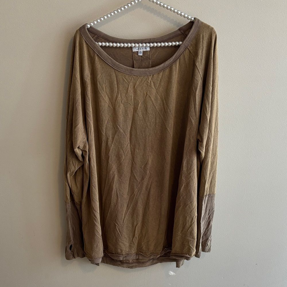 White Birch Two-Tone Brown Long Sleeve Top size 2x